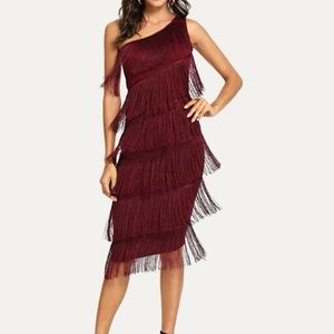 One Shoulder Tiered Fringe Bodycon Dress